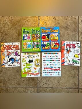 Set of 6 Kids/Children’s Drawing Books- Cartoons, Pets, Animals, Everyday